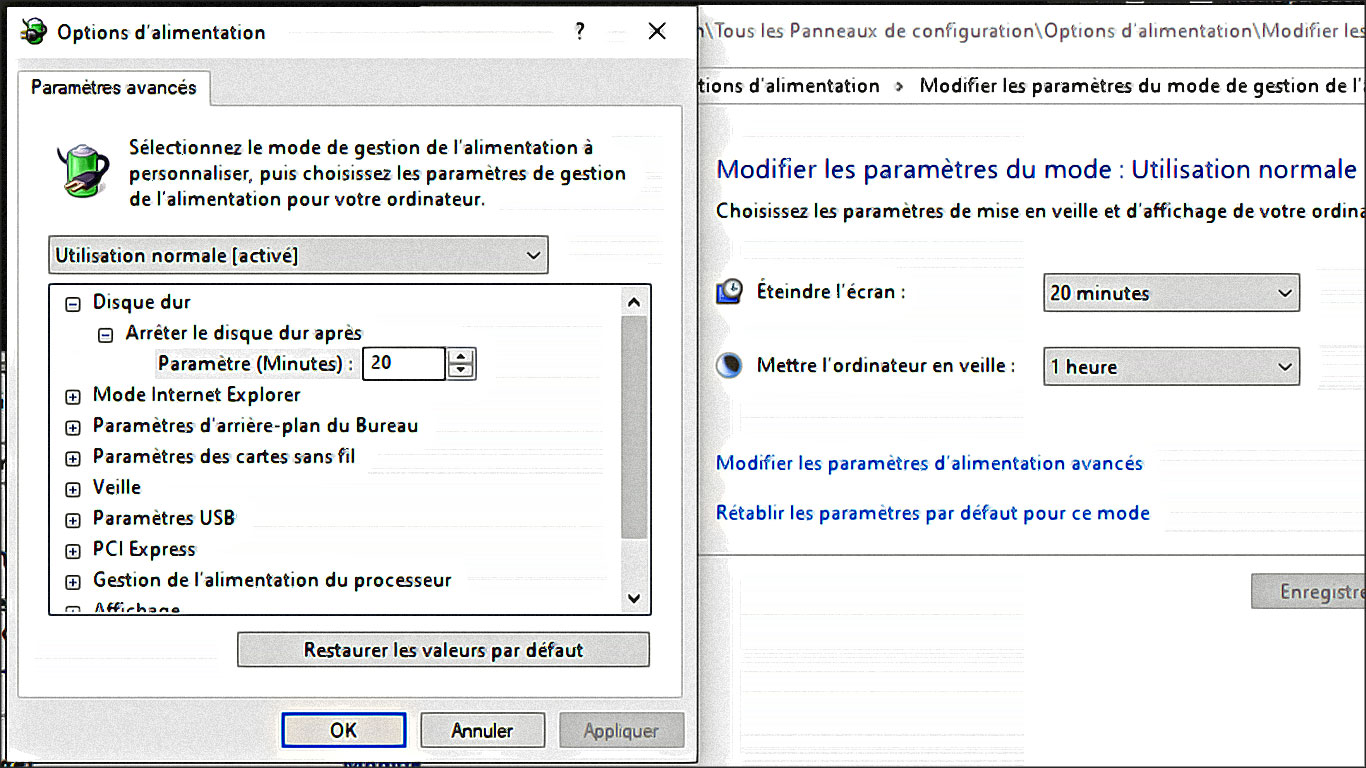 chauffe windows changer parametres