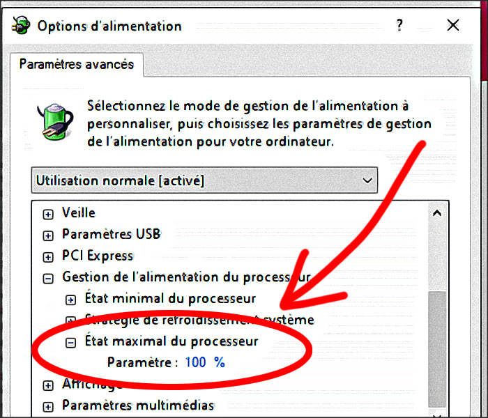 windows options alimentation