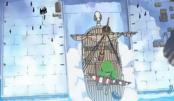 Un bateau vu de haut dans One Piece