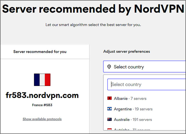 Server recommended by NordVPN