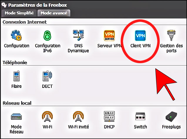 Paramètres Freebox Client Vpn
