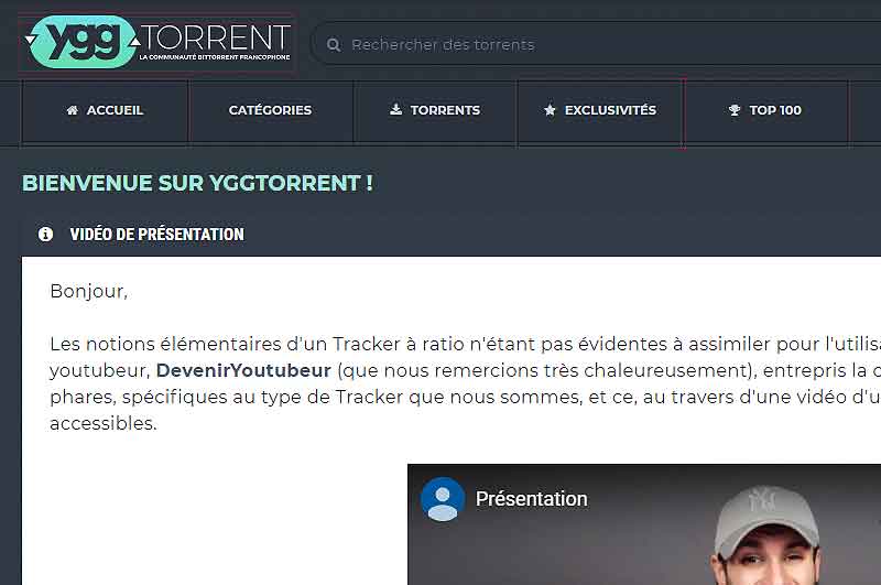 impression d'écran du vrai site yggtorrent