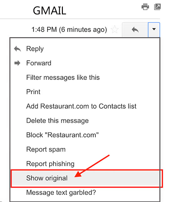 Gmail comment lire le code source de l'en-tête de l'Email