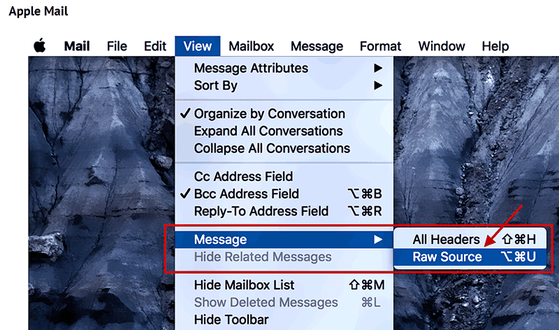 lire le code source de l'en-tête d'un Email sur Apple Mail