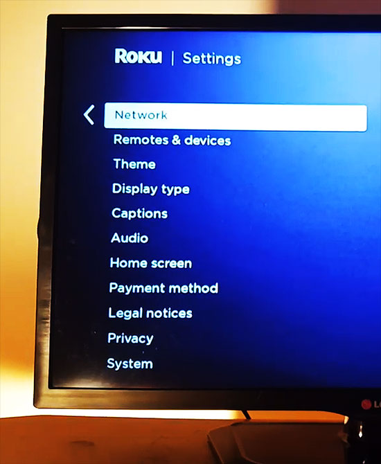 Roku : menu réseau