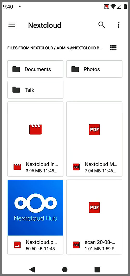 Interface NextCloud sur Android