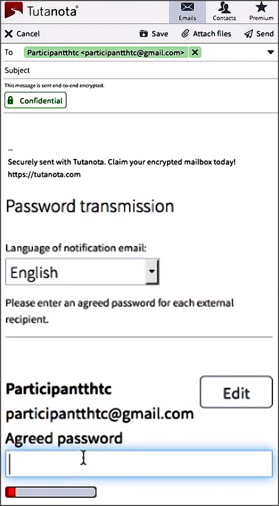 Tutanota : protéger un email par un mot de passe