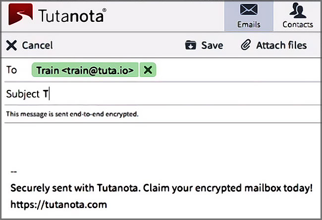 Rédaction d'un email avec Tutanota