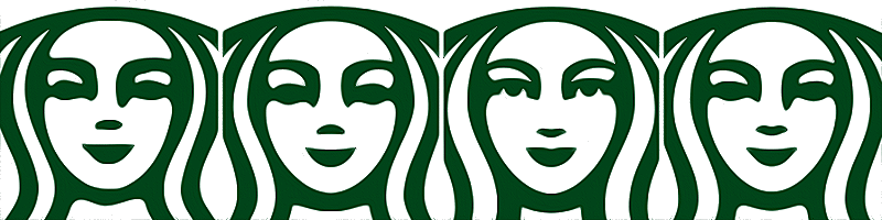Evolution du visage de la sirène sur le logo Starbucks
