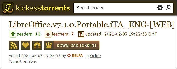 Le torrent de LibreOffice téléchargé sur Kickasstorrents