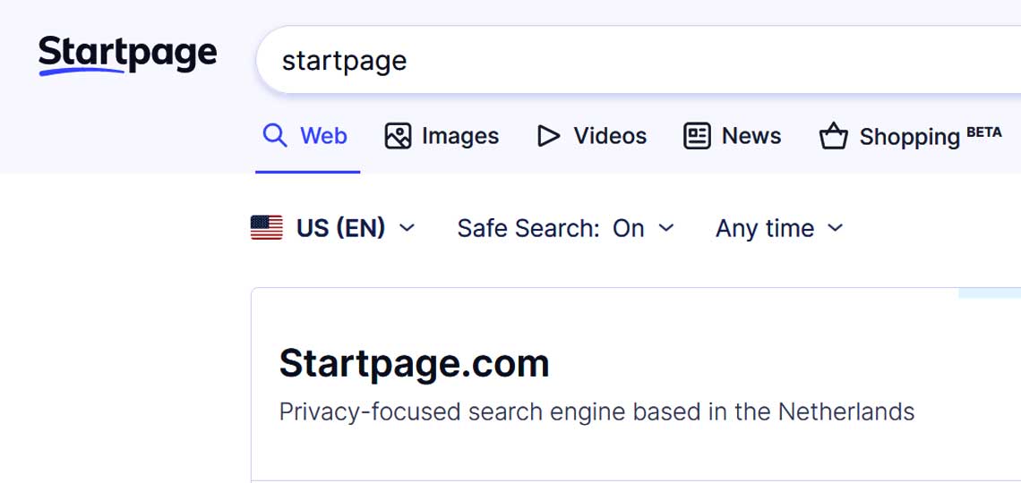 Moteur de recherche Startpage axé vie privée.