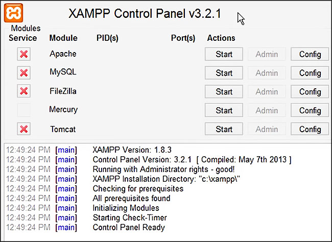Interface XAMPP