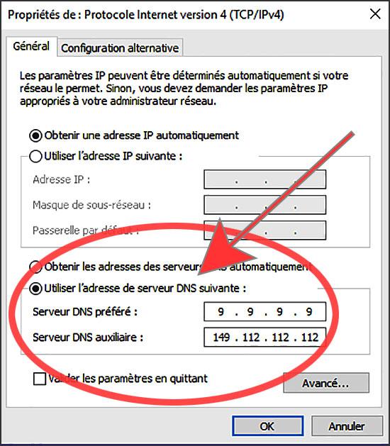 changer adresse serveur dns