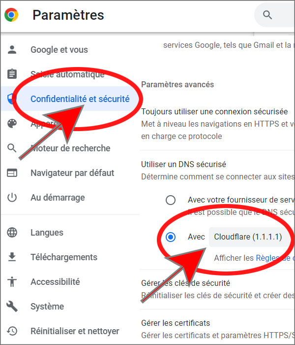 chrome cloudflare dns securise