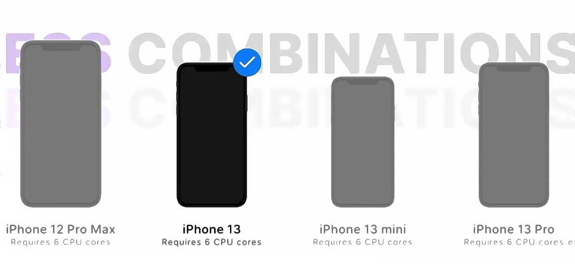 Comparaison modèles iPhone, icône de vérification sur iPhone 13.