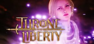 Affiche "Throne and Liberty" avec personnage féminin.