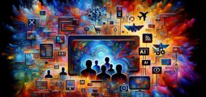 Peinture abstraite colorée technologie et intelligence artificielle.