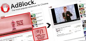 Logo AdBlock et page YouTube avec vidéo.