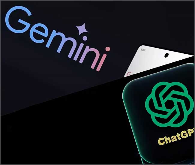 Logos Gemini et ChatGPT sur fond sombre.