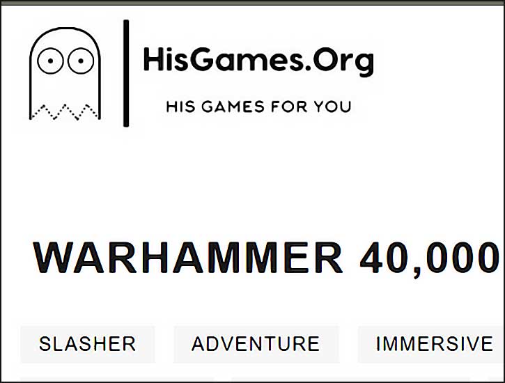 Logo HisGames.org et titre Warhammer 40,000.