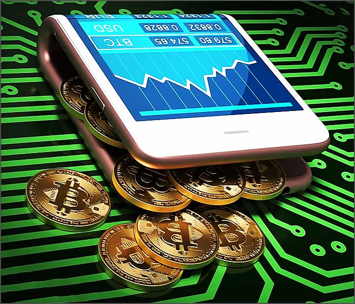 Graphique financier sur smartphone avec bitcoins.