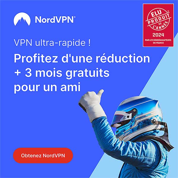 Publicité NordVPN avec offre promotionnelle.