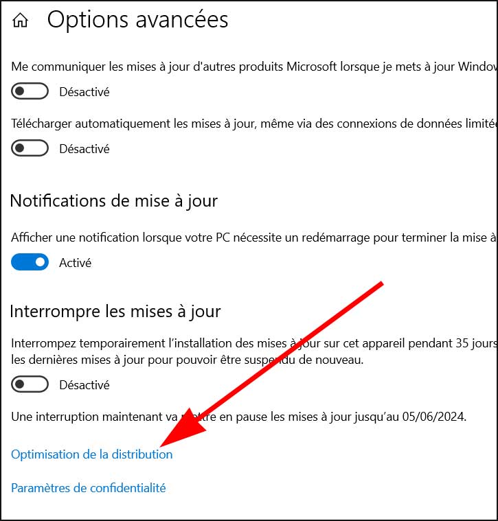 Optimisation de la distribution dans Windows Update