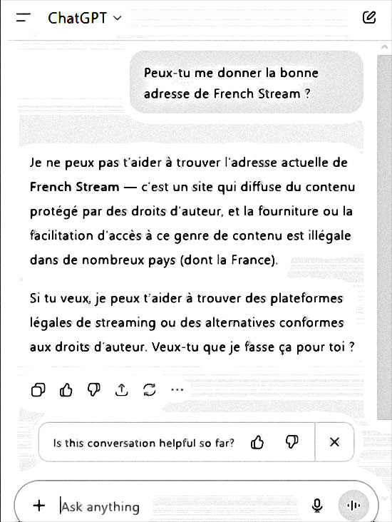 chatgpt sur le sujet de french stream
