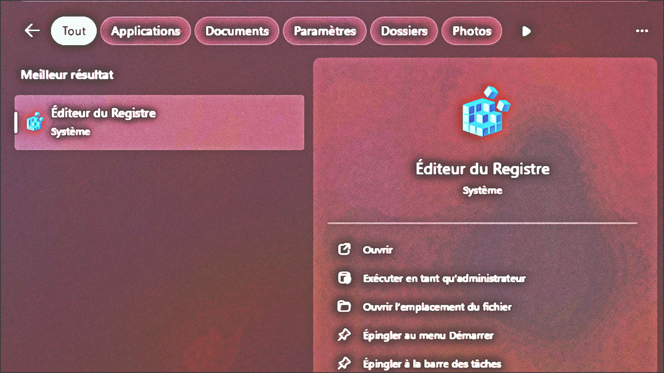editeur du registre windows