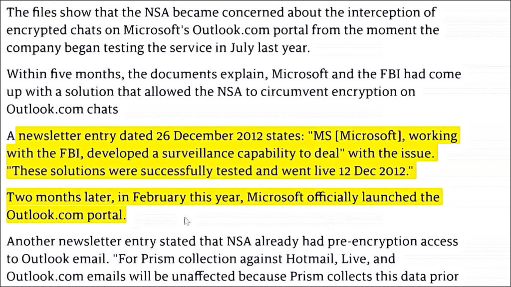 outlook espionne pour le gouvernement