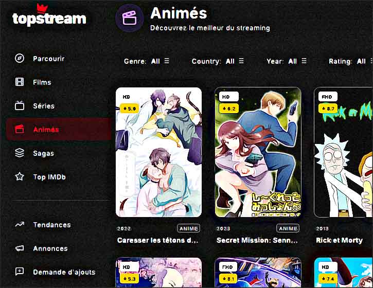 top stream menu