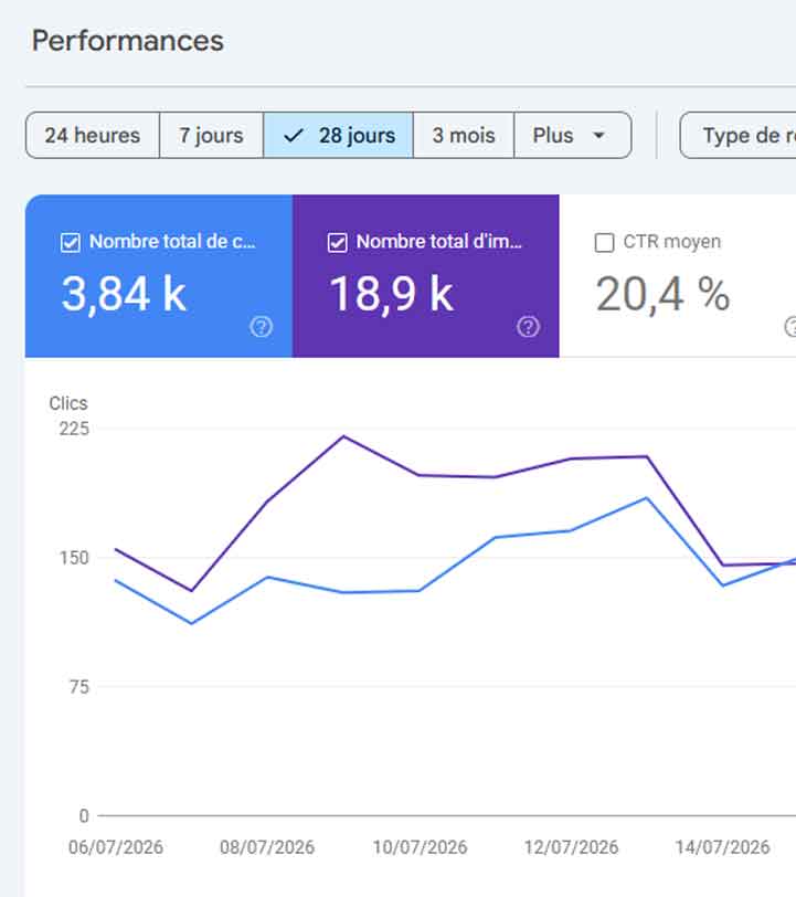 performances desgeeksetdeslettres google search console juillet 2026