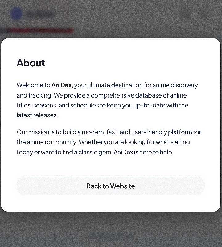 anidex page about